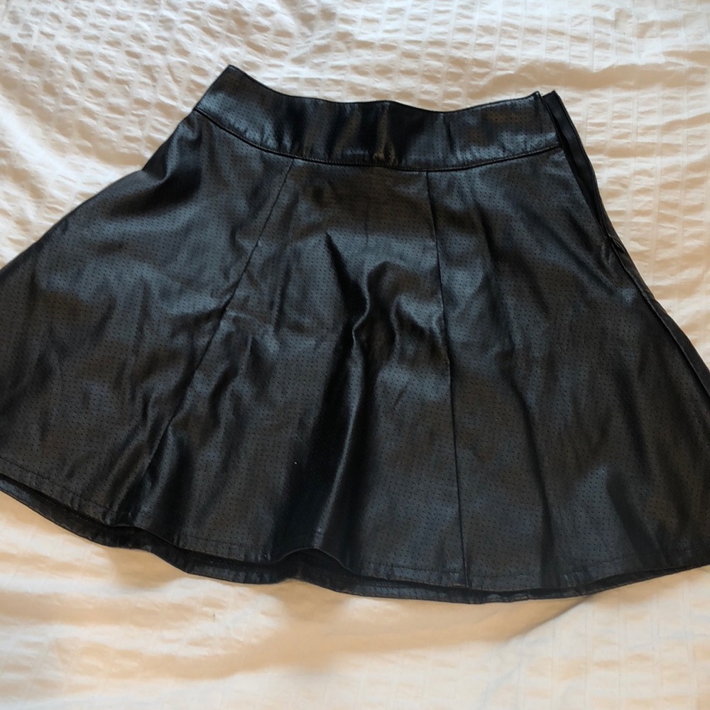 Black Pleather Mini Flare Skirt
